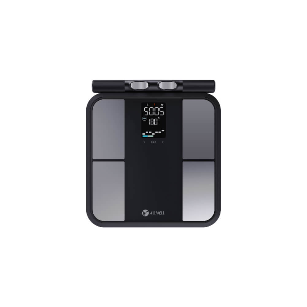 เครื่องชั่งน้ำหนักวัดมวลกาย ALLWELL รุ่น BODYA-PRO 8 อิเล็กโทรด วัดได้ 31 ค่า เชื่อมต่อแอปพลิเคชันได้ สีดำ